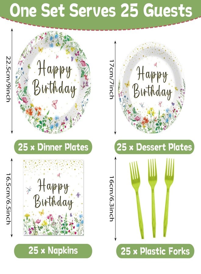 Lonfliness 100Pcs Wildflower Party Decorations Floral Birthday Paper Plates and Napkins Wildflower Baby Shower Decorations Flower Disposable Tableware Set for Spring Summer Picnic Wedding Tea Party Serve 25 - Image 2